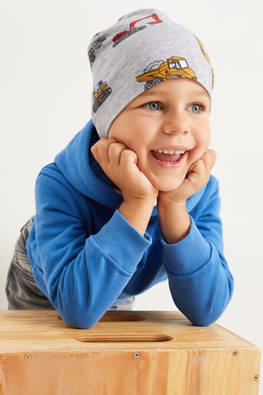 Kinder Jungen - Bagger - Mütze - hellgrau-melange