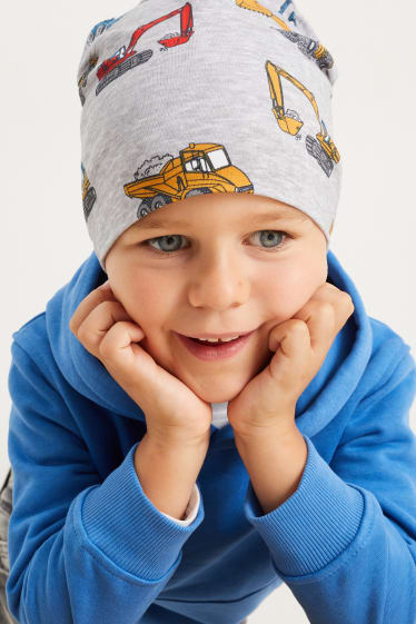 Kinder Jungen - Bagger - Mütze - hellgrau-melange