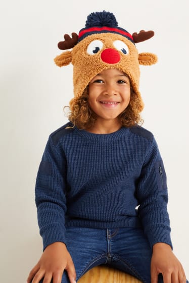 Niños - Gorro navideño de tejido de peluche - habano