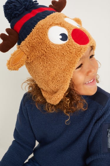 Kinder - Weihnachts-Teddy-Mütze - havanna