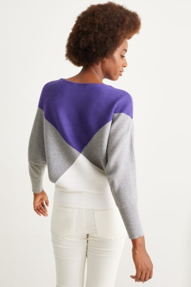Damen - Pullover - gerippt - violett