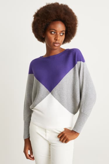 Damen - Pullover - gerippt - violett