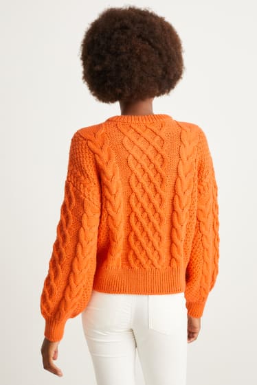 Women - Jumper - cable knit pattern - dark orange