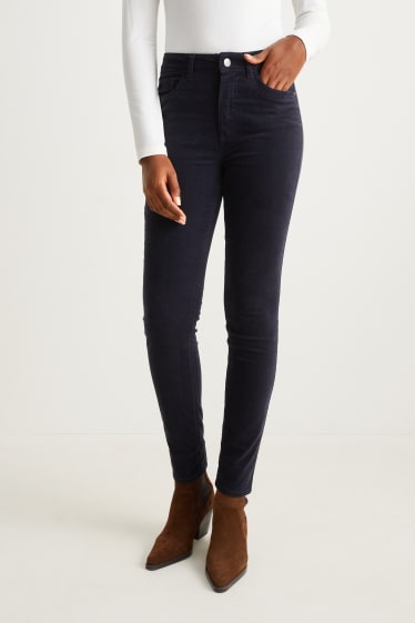 Dames - Corduroy broek - high waist - straight fit - donkerblauw