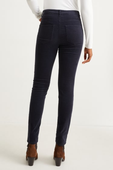 Dames - Corduroy broek - high waist - straight fit - donkerblauw