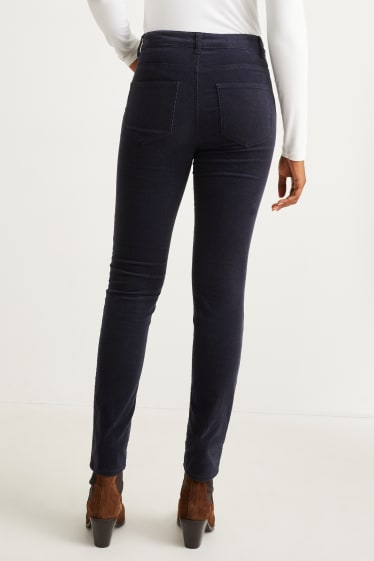 Femmes - Pantalon de velours - high waist - straight fit - bleu foncé