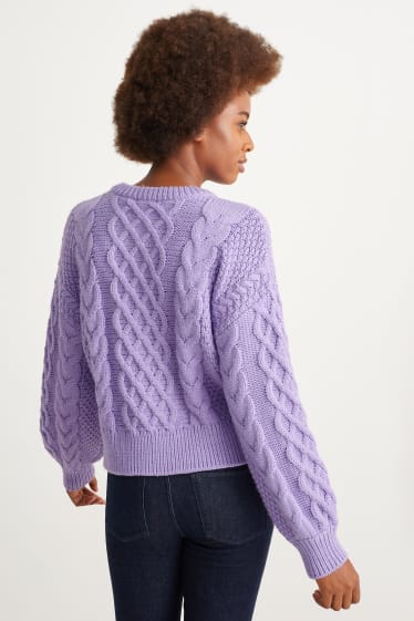 Femmes - Pullover - motif tressé - violet