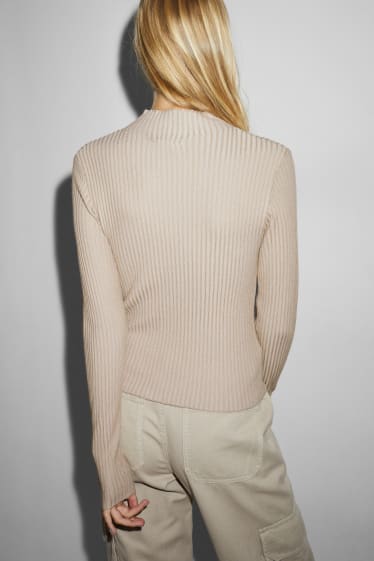 Dames - Trui met opstaande kraag - beige