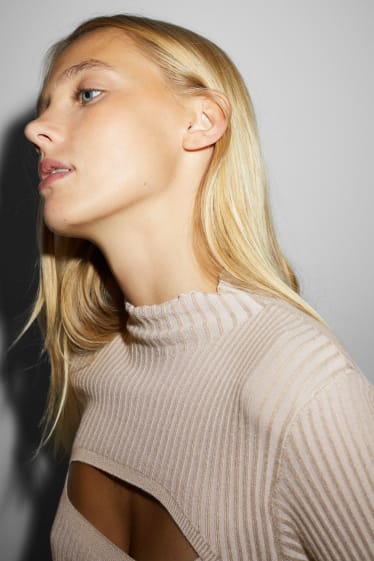 Dames - Trui met opstaande kraag - beige
