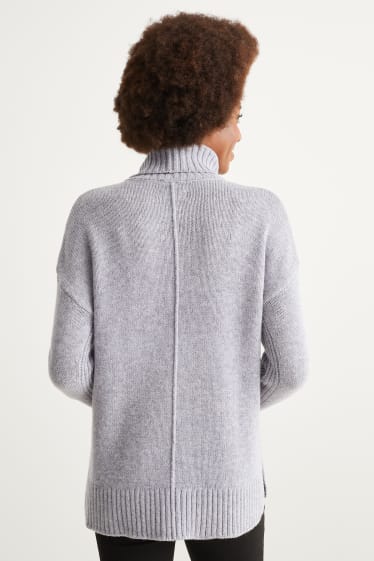 Donna - Maglione con collo a dolcevita - misto lana - grigio