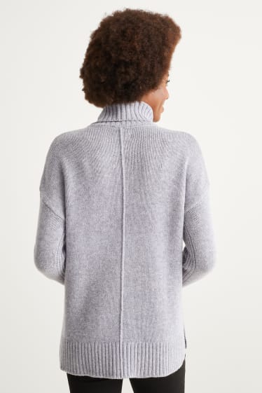 Femmes - Pull à col roulé - laine mélangée - gris