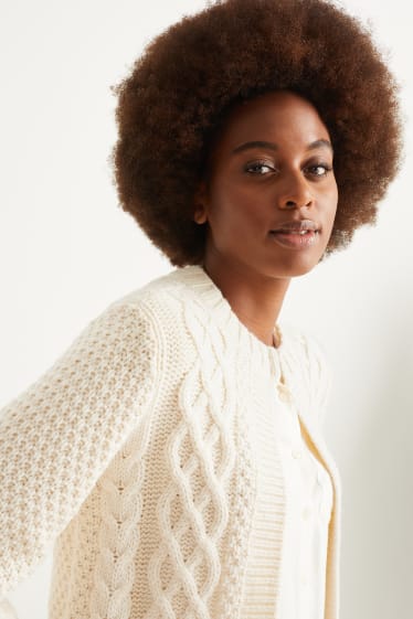 Women - Cardigan - cable knit pattern - cremewhite