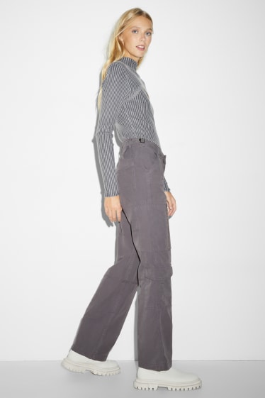 Damen - Stoffhose - Mid Waist - Straight Fit - grau
