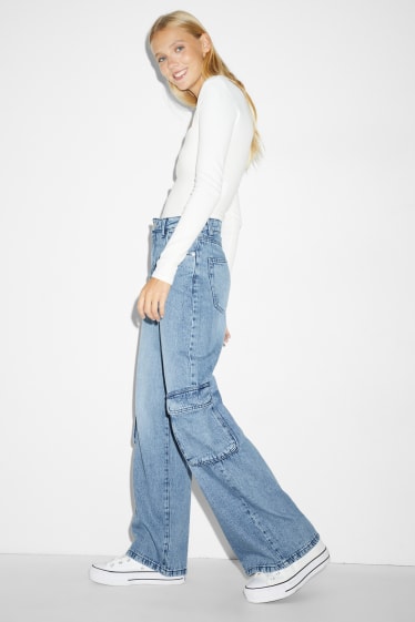 Women - CLOCKHOUSE - wide leg jeans - high waist - blue denim
