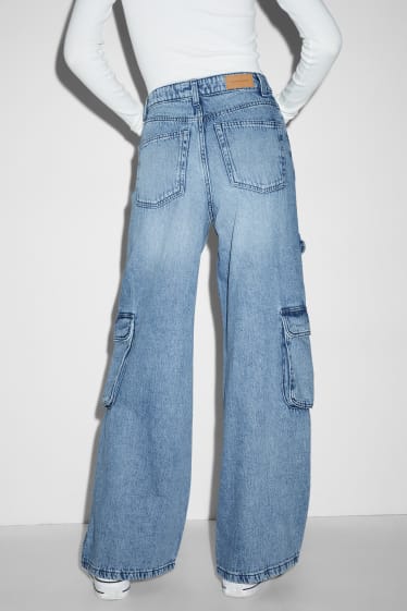 Kobiety - CLOCKHOUSE - wide leg jeans - wysoki stan - dżins-niebieski