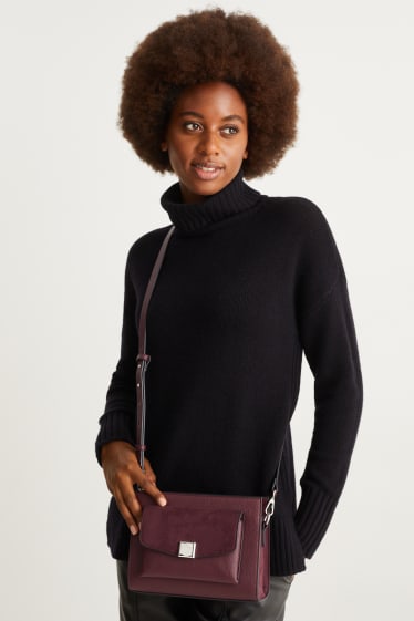 Damen - Umhängetasche mit abnehmbarem Taschengurt - Lederimitat - dunkelrot