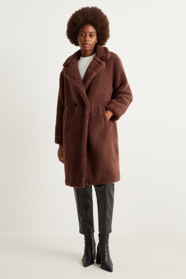 Femmes - Manteau en peluche - marron foncé