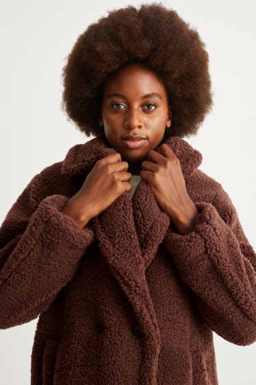 Femmes - Manteau en peluche - marron foncé