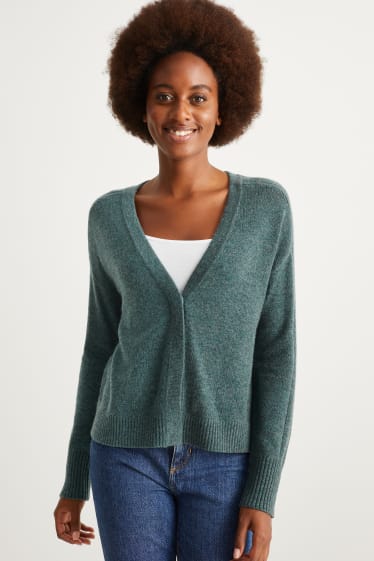Women - Cardigan - wool blend - green