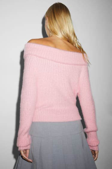 Damen - Off-Shoulder-Pullover - rosa