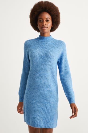 Women - Knitted dress - light blue-melange