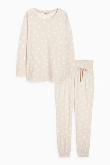 Dámské - Těhotenské zimní pyžamo - puntíkované - světle šedá