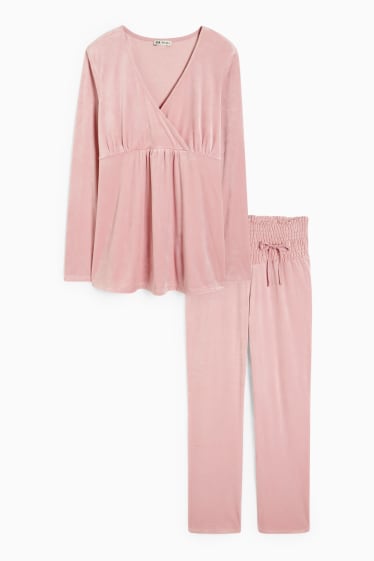 Dames - Voedingspyjama voor de winter - roze
