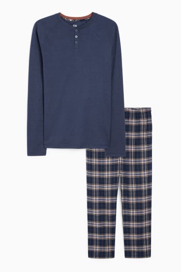 Heren - Pyjama met flanellen broek - donkerblauw