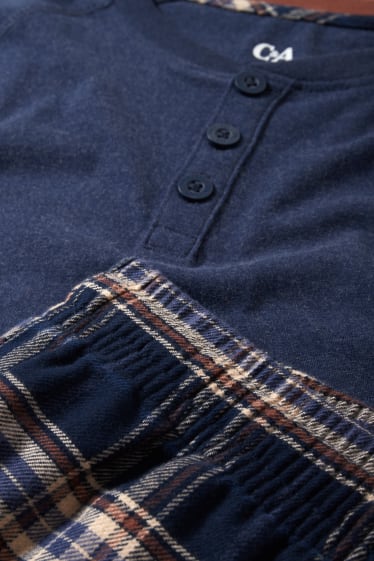 Heren - Pyjama met flanellen broek - donkerblauw