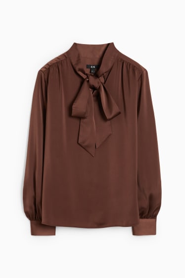 Women - Satin blouse - dark brown