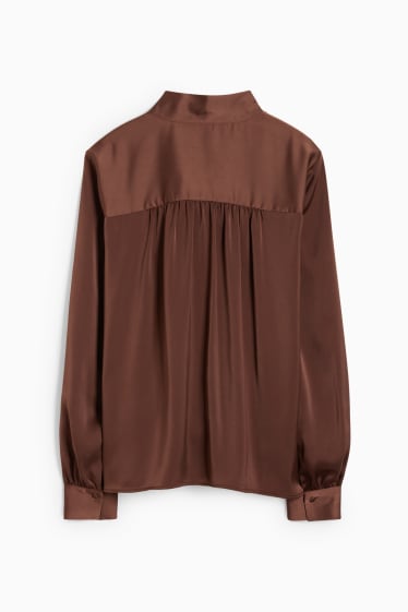 Women - Satin blouse - dark brown