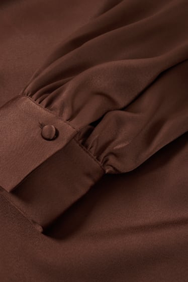 Dames - Satijnen blouse - donkerbruin