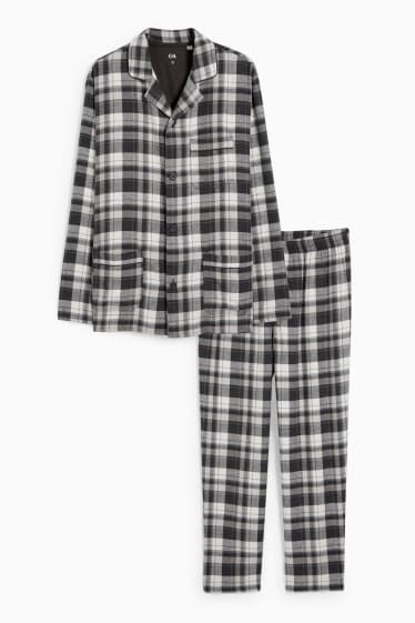 Herren - Flanell-Pyjama - kariert - dunkelgrau