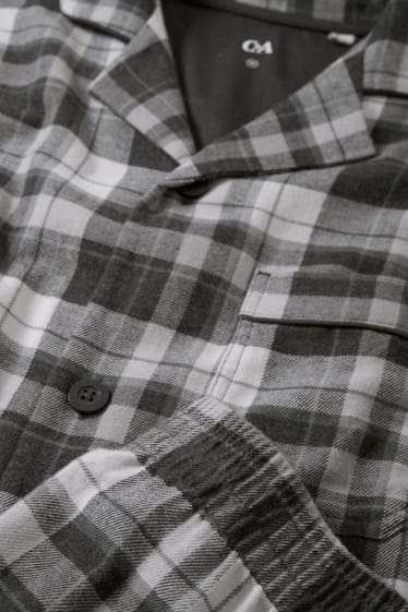 Herren - Flanell-Pyjama - kariert - dunkelgrau