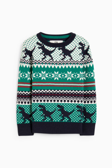 Enfants garçons - Dinosaure - pullover de Noël - bleu foncé