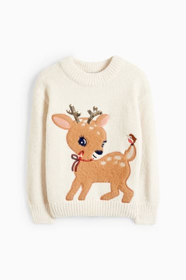 Kinder Mädchen - Weihnachts-Chenille-Pullover - cremefarben