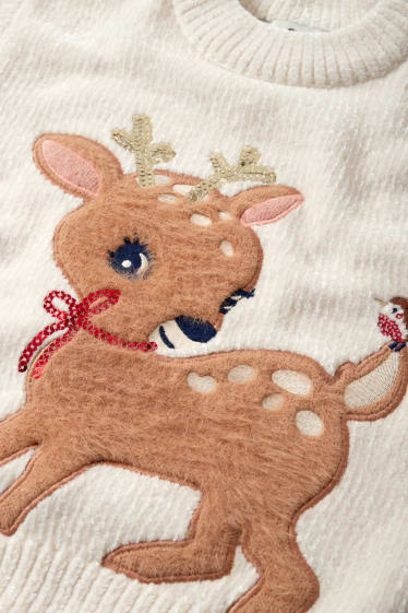 Kinder Mädchen - Weihnachts-Chenille-Pullover - cremefarben