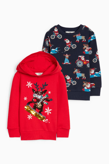 Enfants garçons - Lot de 2 - sweat à capuche et sweat de Noël - Rodolphe - rouge