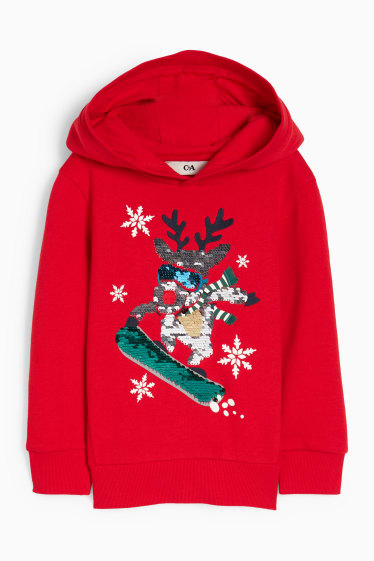 Enfants garçons - Lot de 2 - sweat à capuche et sweat de Noël - Rodolphe - rouge