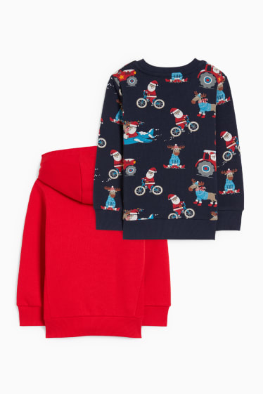 Enfants garçons - Lot de 2 - sweat à capuche et sweat de Noël - Rodolphe - rouge
