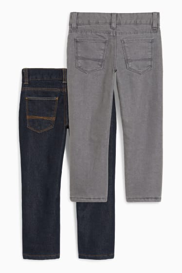 Kinderen - Set van 2 - slim jeans - thermojeans - donkerblauw / grijs