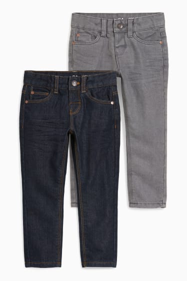 Kinderen - Set van 2 - slim jeans - thermojeans - donkerblauw / grijs