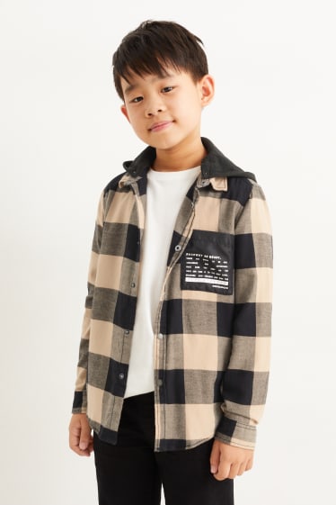 Enfants garçons - Chemise à capuche - à carreaux - noir