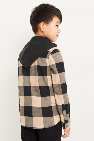 Enfants garçons - Chemise à capuche - à carreaux - noir