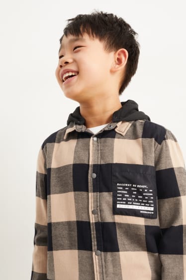 Children - Shirt with hood - check - black