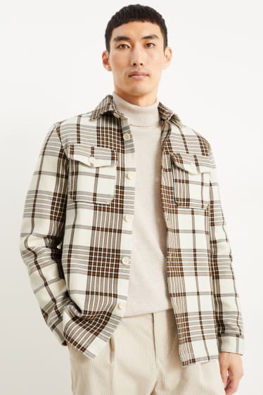 Men - Shirt - regular fit - Kent collar - check - light brown