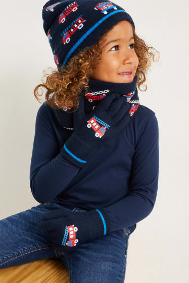 Enfants - Ensemble - bonnet, tour de cou et gants - 3 pièces - bleu foncé