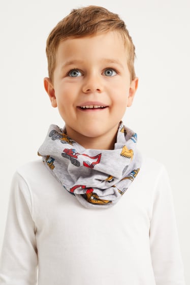 Kinderen: jongens - Bouwvoertuigen - colsjaal - licht grijs-mix
