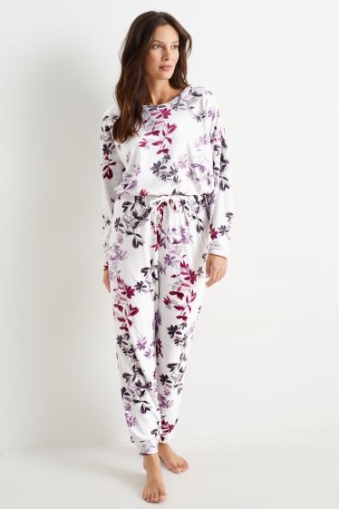 Dona - Pantalons de pijama de vellut - de flors - gris clar