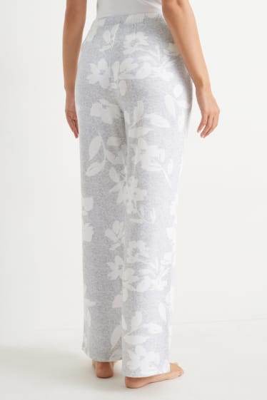 Femmes - Pantalon de pyjama - à fleurs - gris clair chiné